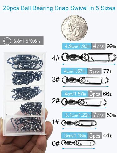 Ball Bearing Fishing Swivels with Speed Clips - 29pcs/Box Black Nickel Stainless Steel Snap Swivels, Size 0# - 4# Saltwater & Freshwater Quick Change Lure Snap in Saudi Arabia