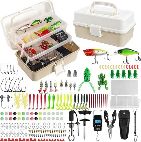 3 Layers Fishing Tackle Box, 213Pcs Fishing Lures Kit with Small Fishing Tool Kit Containing Weights Scale, Lip Clip, Hook Remover, Fishing Accessories, Fishing Gear for Beginners Kids, Men, Adults in Saudi Arabia
