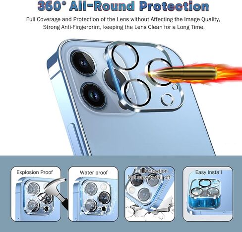QHOHQ 3 Pack Screen Protector for iPhone 13 Pro Max 6.7" with 3 Pack Tempered Glass Camera Lens Protector, Ultra HD, 9H Hardness, Scratch Resistant, Easy Install - Case Friendly in Saudi Arabia
