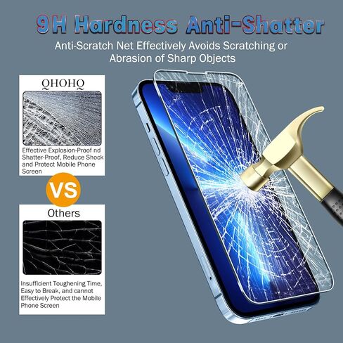 QHOHQ 3 Pack Screen Protector for iPhone 13 Pro Max 6.7" with 3 Pack Tempered Glass Camera Lens Protector, Ultra HD, 9H Hardness, Scratch Resistant, Easy Install - Case Friendly in Saudi Arabia