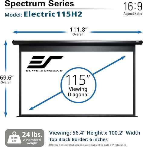 Elite Screens Spectrum Swift-RC1, 115-INCH Motorized Projector Screen Movie Home Theater Gaming 4K/8K Retractable Electric Projection Screen, ELECTRIC115H2 in Saudi Arabia