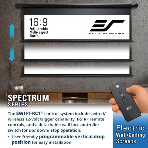 Elite Screens Spectrum Swift-RC1, 115-INCH Motorized Projector Screen Movie Home Theater Gaming 4K/8K Retractable Electric Projection Screen, ELECTRIC115H2 in Saudi Arabia