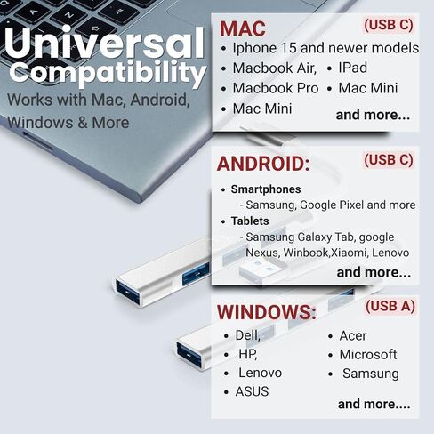 Red Star Tec USB C and USB A Hub Bundle, 2 Bundle 4 Port USB Multiport Adapters with USB 3.0 and USB 2.0 Ports, High Speed Data Transfer up to 5Gbps, Portable Aluminum USB Port Expanders for Laptop in Kuwait