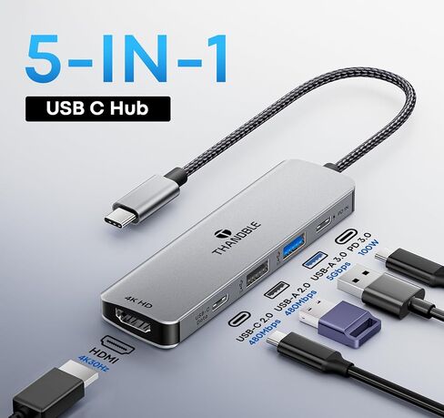 5 in 1 USB C Hub, 4K USBC to HDMI Multiport Adapter for Laptop/Mac in Kuwait