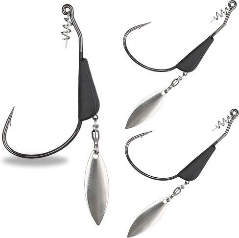 Reaction Tackle Tungsten Bladed Underspin Swimbait Hooks, Weighted Weedless Jig Heads for Bass, Pike, and Musky, Freshwater and Saltwater Fishing (3-Pack) in Saudi Arabia