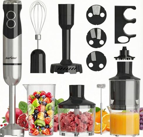 SUNVIVI 10-in-1 Immersion Blender Hand Blenders Set, 1000W Hand Stick Blender with 12-Speed, 860ml Chopper, Potato Masher, Whisk, Juicer, Frother for Soup, Baby Food and Smoothies, Black in Kuwait