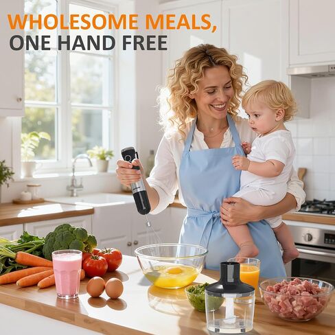 SUNVIVI 10-in-1 Immersion Blender Hand Blenders Set, 1000W Hand Stick Blender with 12-Speed, 860ml Chopper, Potato Masher, Whisk, Juicer, Frother for Soup, Baby Food and Smoothies, Black in Kuwait
