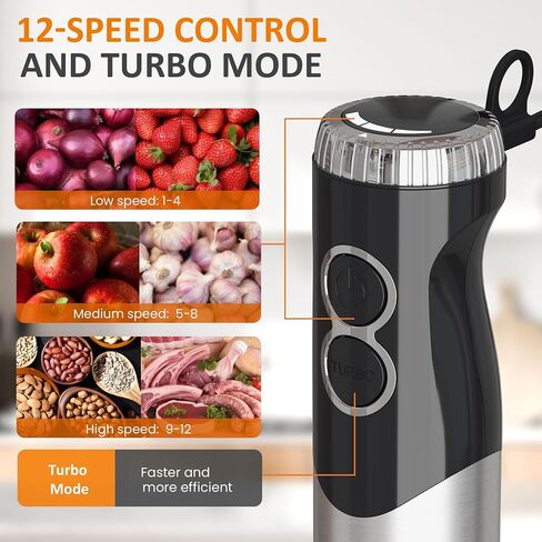 SUNVIVI 10-in-1 Immersion Blender Hand Blenders Set, 1000W Hand Stick Blender with 12-Speed, 860ml Chopper, Potato Masher, Whisk, Juicer, Frother for Soup, Baby Food and Smoothies, Black in Kuwait