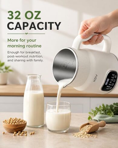KDV Nut Milk Maker Machine, 8-in-1 Multifunction Soy Milk Maker with Stainless Steel, Homemade Soy, Almond, Oat, Coconut, Plant Based & Non-Dairy Beverages, 24H Delay Start, Keep Warm, Auto Clean in Kuwait