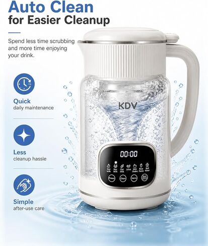 KDV Nut Milk Maker Machine, 8-in-1 Multifunction Soy Milk Maker with Stainless Steel, Homemade Soy, Almond, Oat, Coconut, Plant Based & Non-Dairy Beverages, 24H Delay Start, Keep Warm, Auto Clean in Kuwait