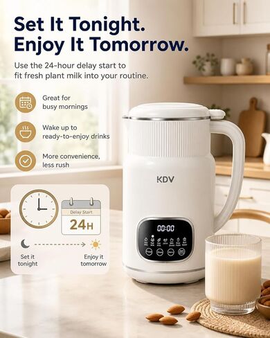 KDV Nut Milk Maker Machine, 8-in-1 Multifunction Soy Milk Maker with Stainless Steel, Homemade Soy, Almond, Oat, Coconut, Plant Based & Non-Dairy Beverages, 24H Delay Start, Keep Warm, Auto Clean in Kuwait