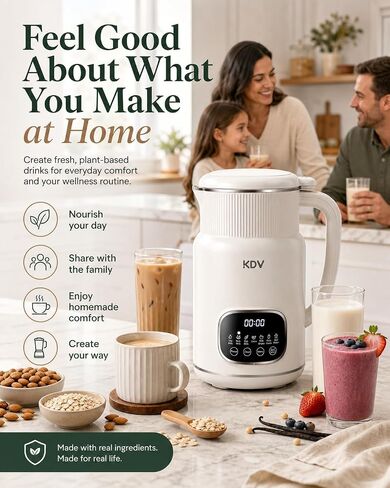 KDV Nut Milk Maker Machine, 8-in-1 Multifunction Soy Milk Maker with Stainless Steel, Homemade Soy, Almond, Oat, Coconut, Plant Based & Non-Dairy Beverages, 24H Delay Start, Keep Warm, Auto Clean in Kuwait