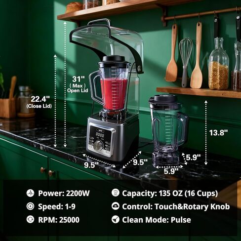 VONCI 2200W Commercial Blender with Sound Enclosure, 135 oz Large Capacity in Kuwait