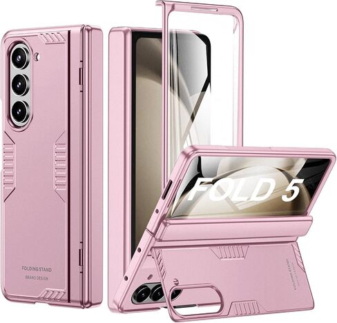 Phone Case for Samsung Z-Fold-5: [Hidden Kickstand][Wireless Charging] Slim Hinge Protection Lightweight Stand Case with Screen Protector- Protective Cover for Galaxy Fold 5 5G 2023 (Rose Gold) in Kuwait