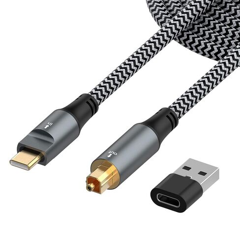 USB-C to Toslink Optical Audio Cable 6.6FT, Braided Type-C to SPDIF Digital Fiber Optic Cord with USB-A Adapter, Unidirectional Audio Out for PC, Laptop, PS5 to Soundbar in Kuwait