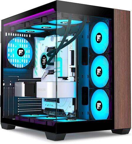 FOIFKIN M9 PC Case - Walnut Front pane Pre-Installed 7 PWM ARGB Fan, Micro-ATX Computer case, Gaming PC Case, 270° Panoramic Glass, 360MM RAD Support, Type-C, FOIFKIN (Black Walnut) in Kuwait