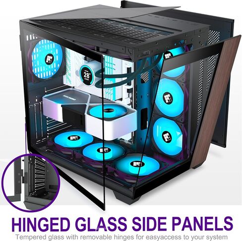 FOIFKIN M9 PC Case - Walnut Front pane Pre-Installed 7 PWM ARGB Fan, Micro-ATX Computer case, Gaming PC Case, 270° Panoramic Glass, 360MM RAD Support, Type-C, FOIFKIN (Black Walnut) in Kuwait