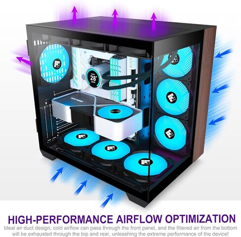 FOIFKIN M9 PC Case - Walnut Front pane Pre-Installed 7 PWM ARGB Fan, Micro-ATX Computer case, Gaming PC Case, 270° Panoramic Glass, 360MM RAD Support, Type-C, FOIFKIN (Black Walnut) in Kuwait