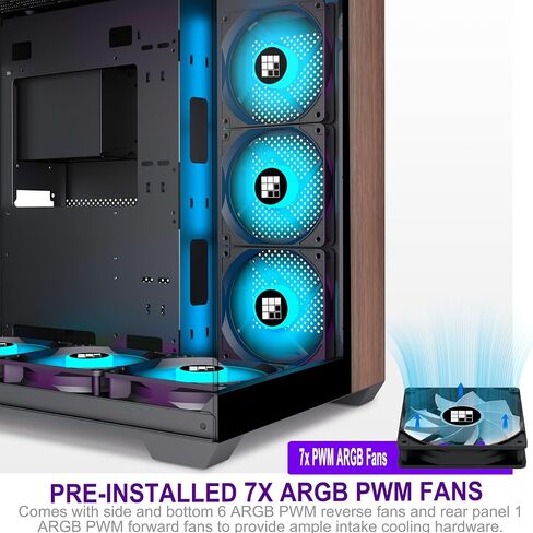 FOIFKIN M9 PC Case - Walnut Front pane Pre-Installed 7 PWM ARGB Fan, Micro-ATX Computer case, Gaming PC Case, 270° Panoramic Glass, 360MM RAD Support, Type-C, FOIFKIN (Black Walnut) in Kuwait