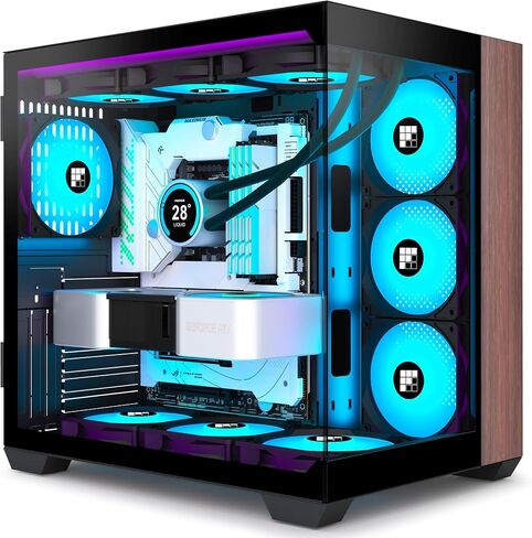 FOIFKIN M9 PC Case - Walnut Front pane Pre-Installed 7 PWM ARGB Fan, Micro-ATX Computer case, Gaming PC Case, 270° Panoramic Glass, 360MM RAD Support, Type-C, FOIFKIN (Black Walnut) in Kuwait