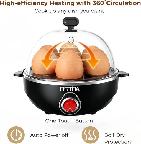 OSTBA Electric Egg Cooker, 7-Egg Boiler for Hard Boiled Eggs, Black in Kuwait