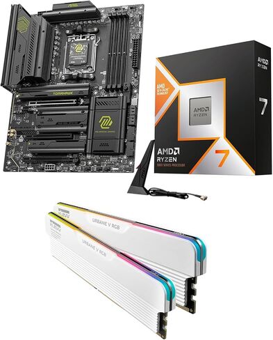 Micro Center CPU Motherboard Memory Combo: AMD Ryzen 7 9800X3D CPU Processor + MSI MAG X870E Tomahawk WiFi Motherboard + KLEVV Urbane V RGB DDR5 32GB 6000MHz CL30 Ram Memory White in Kuwait