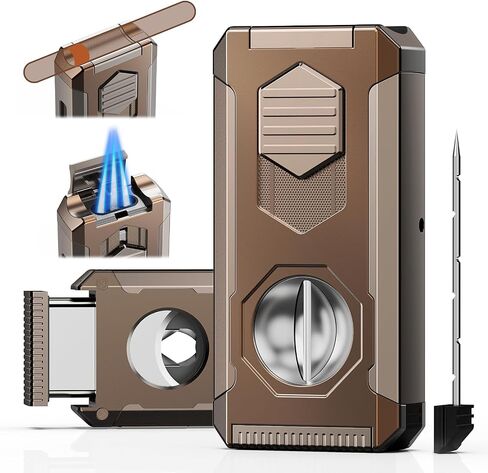 5-in-1 Torch Lighter, Butane Lighter with Straight & V Cutter, Holder, Draw Enhancer Tool, Triple Windproof Flame, Refillable Butane Torch Lighter, Cool Lighters with Gift Box for Men, Travel, Candle in Kuwait