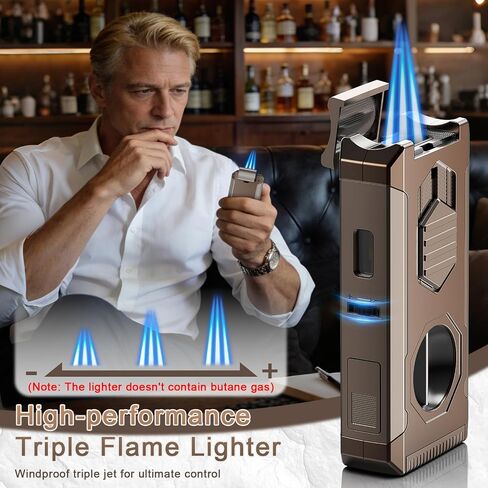 5-in-1 Torch Lighter, Butane Lighter with Straight & V Cutter, Holder, Draw Enhancer Tool, Triple Windproof Flame, Refillable Butane Torch Lighter, Cool Lighters with Gift Box for Men, Travel, Candle in Kuwait