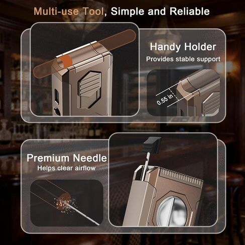 5-in-1 Torch Lighter, Butane Lighter with Straight & V Cutter, Holder, Draw Enhancer Tool, Triple Windproof Flame, Refillable Butane Torch Lighter, Cool Lighters with Gift Box for Men, Travel, Candle in Kuwait