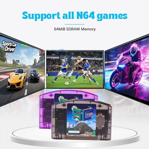 Bewinner Game Cartridge Fit for N64 Retro Games 64DD Support Fast Reading Open Source Cartridge with Automatic Save Backup 16GB Memory USB C Emulator ROM Support (Black Transparent) in Kuwait