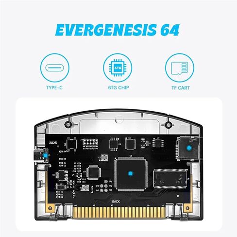 Bewinner Game Cartridge Fit for N64 Retro Games 64DD Support Fast Reading Open Source Cartridge with Automatic Save Backup 16GB Memory USB C Emulator ROM Support (Black Transparent) in Kuwait
