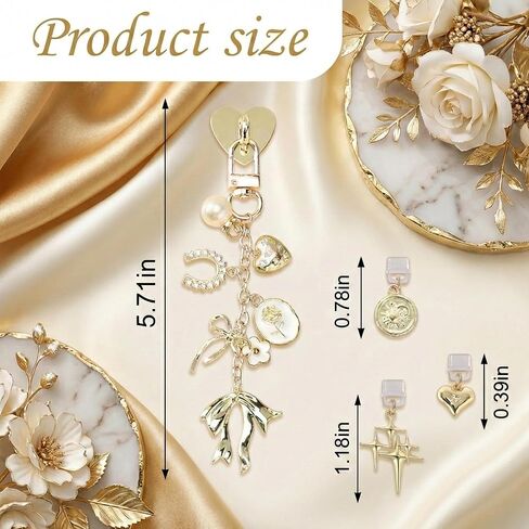 HOYDATE Gold Kindle Charm Chain with 3pcs Type-C Dust Plugs - Cute Bowknot & Heart E-Reader Decorating Accessories, Stylish Phone Charm Bracelet for Book Lovers & Women, Compatible with Kindle in Kuwait