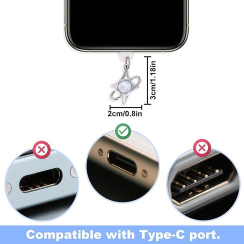 6pcs Dust Plug Charms, Butterfly Star Bow Type C Charging Port Insert Decorating Accessories Charm for Phone & Tablet Decorations for E-Reader Women Teachers Students Gifts in Kuwait