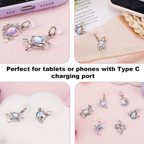 6pcs Dust Plug Charms, Butterfly Star Bow Type C Charging Port Insert Decorating Accessories Charm for Phone & Tablet Decorations for E-Reader Women Teachers Students Gifts in Kuwait