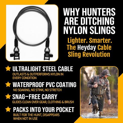 Ultralight Packable Waterproof Gun Slings - Flexible Shoulder or Chest Carry - Fast Mount from Hook to Shoulder - Bare Sling - Cable Gun Sling (Mallard Foot Orange) in Kuwait