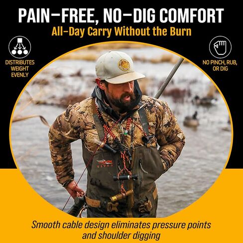 Ultralight Packable Waterproof Gun Slings - Flexible Shoulder or Chest Carry - Fast Mount from Hook to Shoulder - Bare Sling - Cable Gun Sling (Mallard Foot Orange) in Kuwait