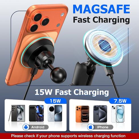 Magnetic Wireless Car Charging Phone Holder with 1-inch Ball Mount for Magsafe, Super Magnet & Anti-Slip 1" (25mm) Ball Mount Phone Holder Compatible with RAM Mounts Double Socket Arm in Kuwait