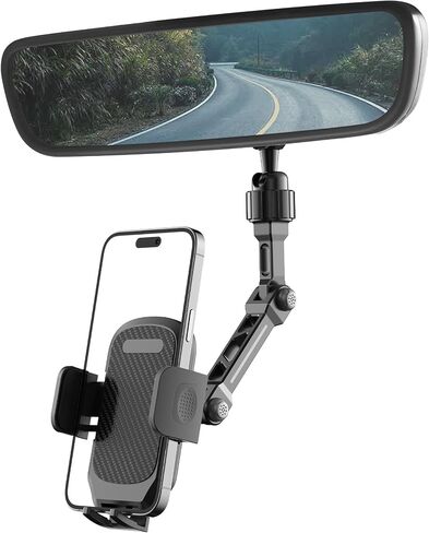 Karmus Rear View Mirror Phone Holder, Aluminum Alloy Mount Car Phone Holder Universal Rotatable and Retractable Rearview Mirror Phone Mount for Car Truck in Kuwait