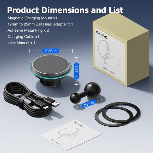 Magnetic Wireless Car Charging Phone Holder with 1-inch Ball Mount for Magsafe, Super Magnet & Anti-Slip 1" (25mm) Ball Mount Phone Holder Compatible with RAM Mounts Double Socket Arm in Kuwait