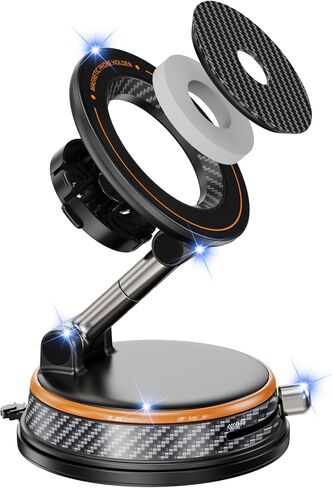 Magnetic Car Phone Mount, 2-in-1 Detachable Ring Stand for Desk & Dashboard, 360° Triple Axis Windshield Holder, N52 Strong Magnet, Universal Fit, Includes 2 Metal Plates,（Grey） in Kuwait