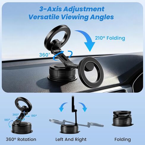 Car Phone Holder for Magsafe 360 Degree Rotation Adjustable Car Phone Mount Dashboard Windshield Vacuum Magnetic Holder for All Cellphone in Kuwait