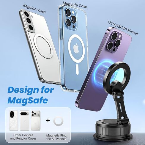 Car Phone Holder for Magsafe 360 Degree Rotation Adjustable Car Phone Mount Dashboard Windshield Vacuum Magnetic Holder for All Cellphone in Kuwait
