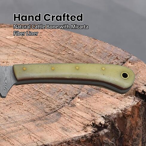 Knives Ranch Handmade EDC Hunting Knife – 7" Full Tang Damascus Steel Fixed Blade with Bone Handle – Horizontal Carry Cowboy Leather Sheath – Everyday Carry, Skinning and Bushcrafts in Saudi Arabia