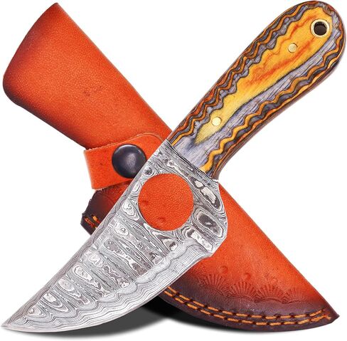 ANCILLA Handmade Damascus Hunting EDC Camping Deer Knife - Full Tang Fixed blade Mini Pocket Cowboy Neck knife for Bushcraft, Camping and Skining with leather sheath Hoster - Predator Hunter Viking Blade - Ideal Viking Gift for Men (Exotic Black) in Saudi Arabia