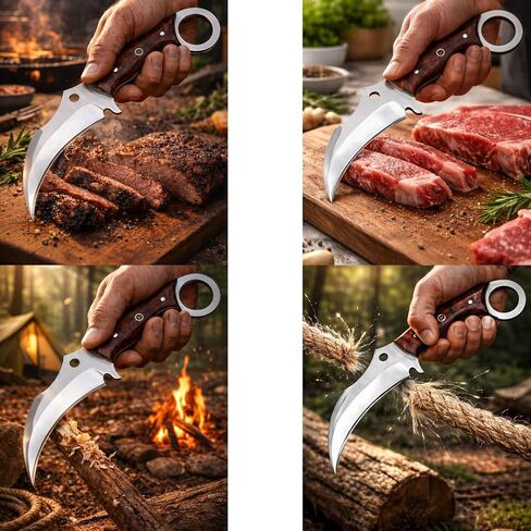 HS Handmade Fixed Blade Knife with Leather Sheath | 9" EDC Outdoor Utility Knife for Men – Rosewood Handle | Full Tang Craftsmanship –Unique Gift for Collectors in Saudi Arabia