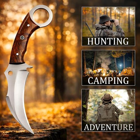 HS Handmade Fixed Blade Knife with Leather Sheath | 9" EDC Outdoor Utility Knife for Men – Rosewood Handle | Full Tang Craftsmanship –Unique Gift for Collectors in Saudi Arabia