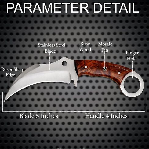 HS Handmade Fixed Blade Knife with Leather Sheath | 9" EDC Outdoor Utility Knife for Men – Rosewood Handle | Full Tang Craftsmanship –Unique Gift for Collectors in Saudi Arabia