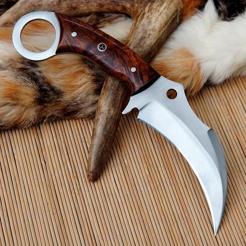 HS Handmade Fixed Blade Knife with Leather Sheath | 9" EDC Outdoor Utility Knife for Men – Rosewood Handle | Full Tang Craftsmanship –Unique Gift for Collectors in Saudi Arabia