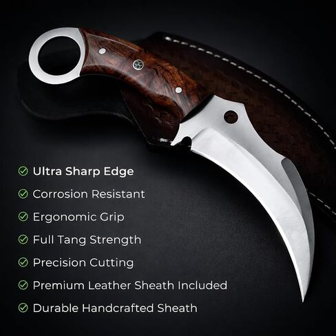 HS Handmade Fixed Blade Knife with Leather Sheath | 9" EDC Outdoor Utility Knife for Men – Rosewood Handle | Full Tang Craftsmanship –Unique Gift for Collectors in Saudi Arabia