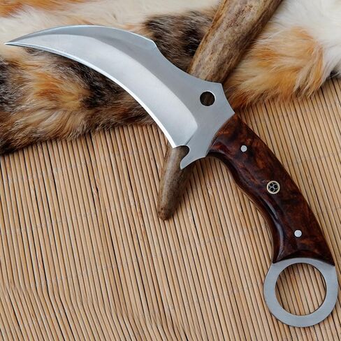 HS Handmade Fixed Blade Knife with Leather Sheath | 9" EDC Outdoor Utility Knife for Men – Rosewood Handle | Full Tang Craftsmanship –Unique Gift for Collectors in Saudi Arabia